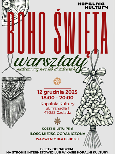 Plakat wydarzenia: Boho święta   warsztaty z tworzenia makramowych ozdób choinkowych