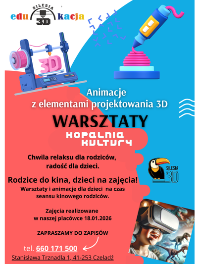 Plakat wydarzenia: Animacje z elementami projektowania 3D 